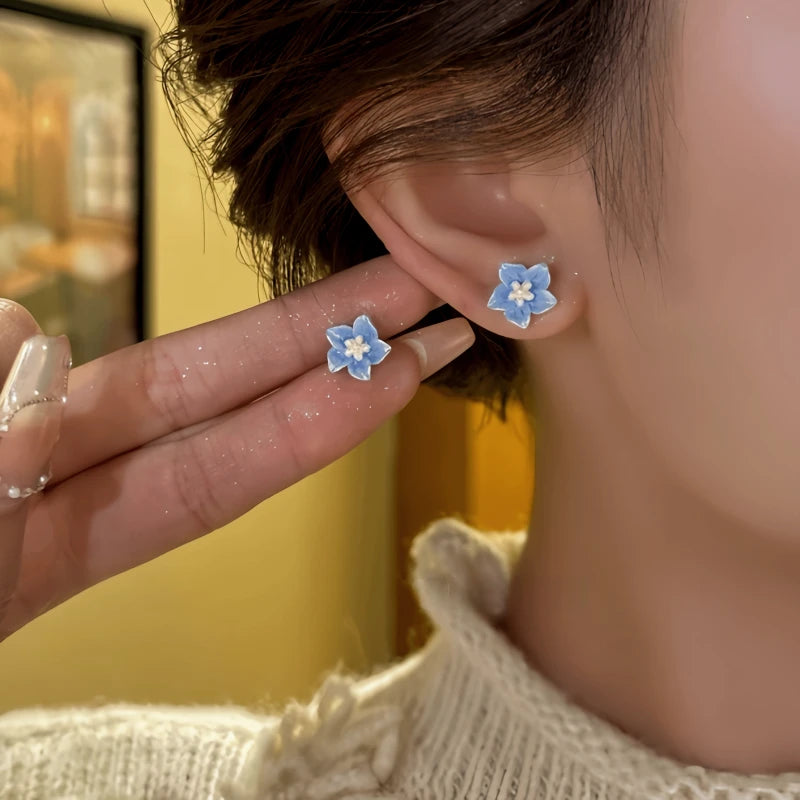 14K Gold-Plated Elegant Zircon Flower Stud Earrings - elegant blue flower earrings