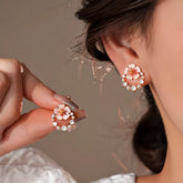 14K Gold-Plated Elegant Zircon Flower Stud Earrings - elegant gold flower earrings