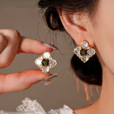 14K Gold-Plated Elegant Zircon Flower Stud Earrings - elegant gold flower earrings