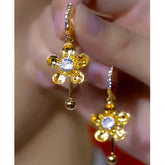 14K Gold-Plated Elegant Zircon Flower Tassel Earrings - elegant gold tassel earrings