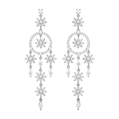 Angled view of the 14K Gold-Plated Elegant Zircon Flower Tassel Earrings