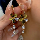 14K Gold-Plated Elegant Zircon Flower Water Drop Tassel Earrings - elegant gold tassel earrings