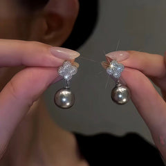 14K Gold-Plated Elegant Zircon Four-Leaf Pearl Earrings - elegant gold pearl earrings