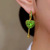 14K Gold-Plated Elegant Zircon Full Diamond Heart Earrings - elegant green heart earrings