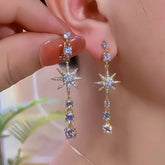 14K Gold-Plated Elegant Zircon Full Diamond Star Tassel Earrings - elegant gold tassel earrings
