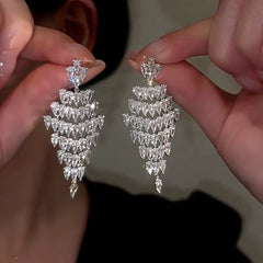 14K Gold-Plated Elegant Zircon Full Diamond Tassel Earrings - elegant silver tassel earrings