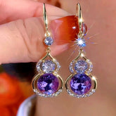 14K Gold-Plated Elegant Zircon Gourd Ear Hook Earrings - elegant gold threader earrings