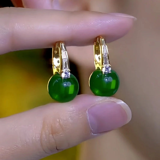 14K Gold-Plated Elegant Zircon Green Bead Earrings - elegant green drop earrings