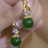 14K Gold-Plated Elegant Zircon Green Bead Earrings - elegant green drop earrings
