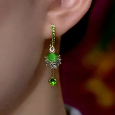 14K Gold-Plated Elegant Zircon Green Cat's Eye Stone Tassel Earrings - elegant green tassel earrings
