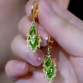 14K Gold-Plated Elegant Zircon Green Crystal Leaf Earrings - elegant green leaf earrings