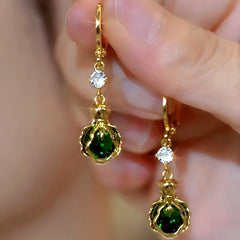 14K Gold-Plated Elegant Zircon Green Diamond Cabbage Earrings - elegant green drop earrings