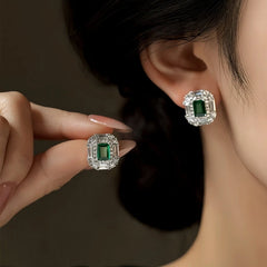 14K Gold-Plated Elegant Zircon Green Diamond Stud Earrings - elegant green stud earrings