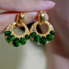 14K Gold-Plated Elegant Zircon Green Diamond Tassel Earrings - elegant green tassel earrings