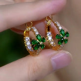14K Gold-Plated Elegant Zircon Green Flower Hoop Earrings - elegant green flower earrings