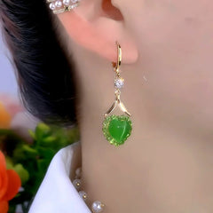 14K Gold-Plated Elegant Zircon Green Heart Earrings - elegant green heart earrings