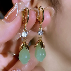 14K Gold-Plated Elegant Zircon Green Magnolia Earrings - elegant green flower earrings