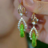 14K Gold-Plated Elegant Zircon Green Mesh Crystal Tassel Earrings - elegant green tassel earrings