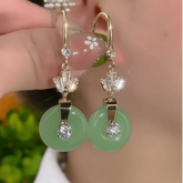 14K Gold-Plated Elegant Zircon Green Round Peace Ear Hooks - elegant green threader earrings