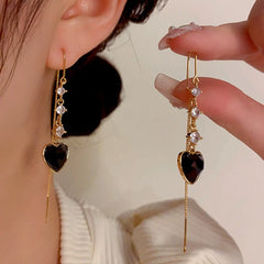 14K Gold-Plated Elegant Zircon Heart-Design Tassel Threader Earrings - elegant gold threader earrings