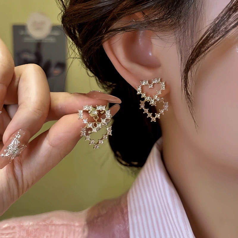 14K Gold-Plated Elegant Zircon Heart Earrings - elegant gold jacket earrings