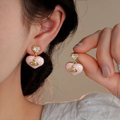 14K Gold-Plated Elegant Zircon Heart Earrings - elegant pink heart earrings