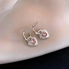 Angled view of the 14K Gold-Plated Elegant Zircon Heart Pendant Earrings