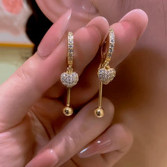 14K Gold-Plated Elegant Zircon Heart Tassel Earrings - elegant gold tassel earrings