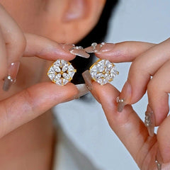 14K Gold-Plated Elegant Zircon Hollow Flower Stud Earrings - elegant gold flower earrings