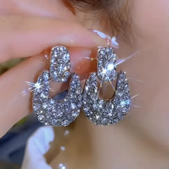 14K Gold-Plated Elegant Zircon Inlaid Geometric Earrings - elegant silver geometric earrings