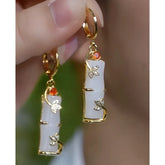 14K Gold-Plated Elegant Zircon Jade Bamboo Earrings - elegant gold bamboo earrings