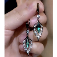 14K Gold-Plated Elegant Zircon Jade Leaf Earrings - elegant gold leaf earrings