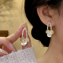 14K Gold-Plated Elegant Zircon Jasmine Flower Earrings - elegant gold flower earrings