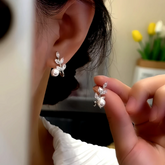 14K Gold-Plated Elegant Zircon Leaf Bead Earrings - elegant silver leaf earrings