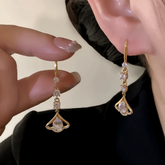 14K Gold-Plated Elegant Zircon Leaf Ear Hooks - elegant gold threader earrings