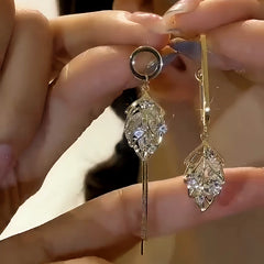 14K Gold-Plated Elegant Zircon Leaf Earrings - elegant gold leaf earrings