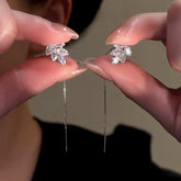 14K Gold-Plated Elegant Zircon Leaf Threader Earrings - elegant silver threader earrings