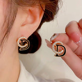 14K Gold-Plated Elegant Zircon Letter CD Stud Earrings - elegant gold stud earrings