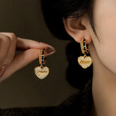 14K Gold-Plated Elegant Zircon Letter Heart Earrings - elegant gold heart earrings