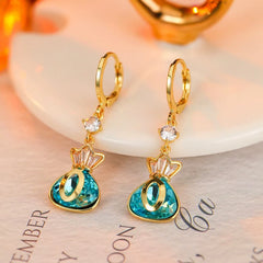 14K Gold-Plated Elegant Zircon Lucky Bag Earrings - elegant gold drop earrings