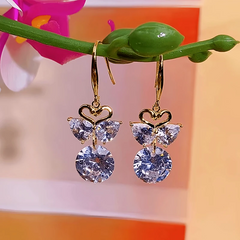 Angled view of the 14K Gold-Plated Elegant Zircon Mandarin Duck Ear Hooks