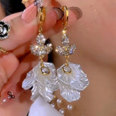 14K Gold-Plated Elegant Zircon Maple Leaf Petal Earrings - elegant gold leaf earrings