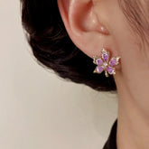 14K Gold-Plated Elegant Zircon Maple Leaf Stud Earrings - elegant gold leaf earrings