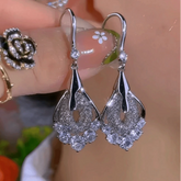 14K Gold-Plated Elegant Zircon Mesh Water Drop Ear Hook Earrings - elegant gold threader earrings