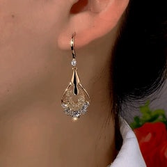 Angled view of the 14K Gold-Plated Elegant Zircon Mesh Water Drop Ear Hook Earrings