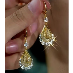 14K Gold-Plated Elegant Zircon Mesh Water Drop Earrings - elegant gold drop earrings