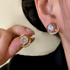 14K Gold-Plated Elegant Zircon Moon Stud Earrings - elegant gold moon earrings