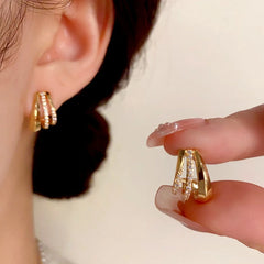 14K Gold-Plated Elegant Zircon Multi-Layer C-Shaped Earrings - elegant gold hoop earrings