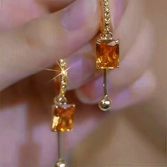 14K Gold-Plated Elegant Zircon Orange Diamond Earrings - elegant gold drop earrings