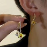 14K Gold-Plated Elegant Zircon Orchid Flower Pearl Earrings - elegant gold flower earrings